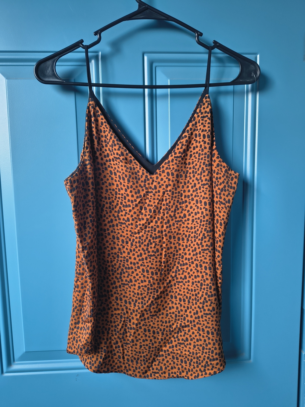 Express Orange and Black Spotted V-Neck Tank Top